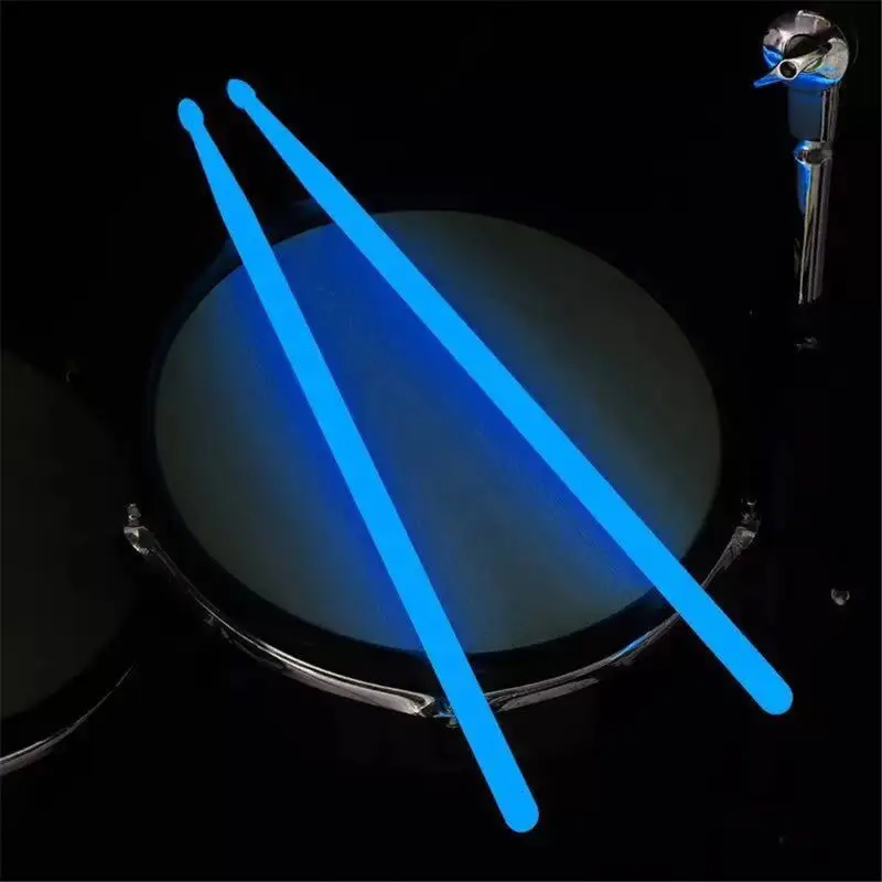 Bastão de tambor de nylon luminoso, baquetas fluorescentes, brilho no escuro, luz brilhante instrumentos musicais, 5A, 1 par