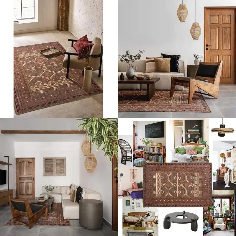 Handcrafted Thin Hemp Carpet Vintage Wabi Sabi Bohemian Classic Double Sided Washable Anti-Stain Floor Mat Made in India