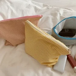 Cotton Women Plaid Makeup Storage Bag Toiletries Organizer Women Travel Cosmetic Bag Wash Pouch Student Pencil Bags