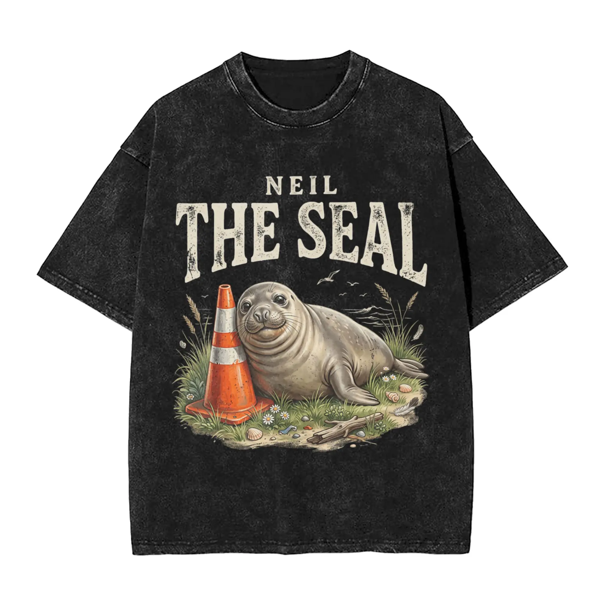 Neil the Seal Funny Seal Warning Washed T-Shirt Mens Basic Casual T Shirts Summer Comfortable Fashion Tee Shirt Plus Size Tops