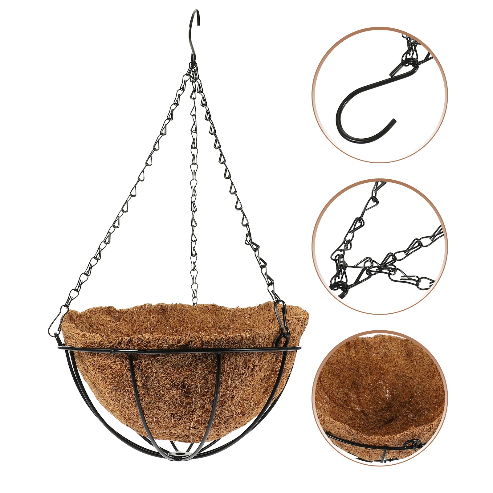 Wedding Outdoor Coconut Palm Hanging Basket Decor Plant Hanger Iron Fiber Pot Wall Type Flowerpot