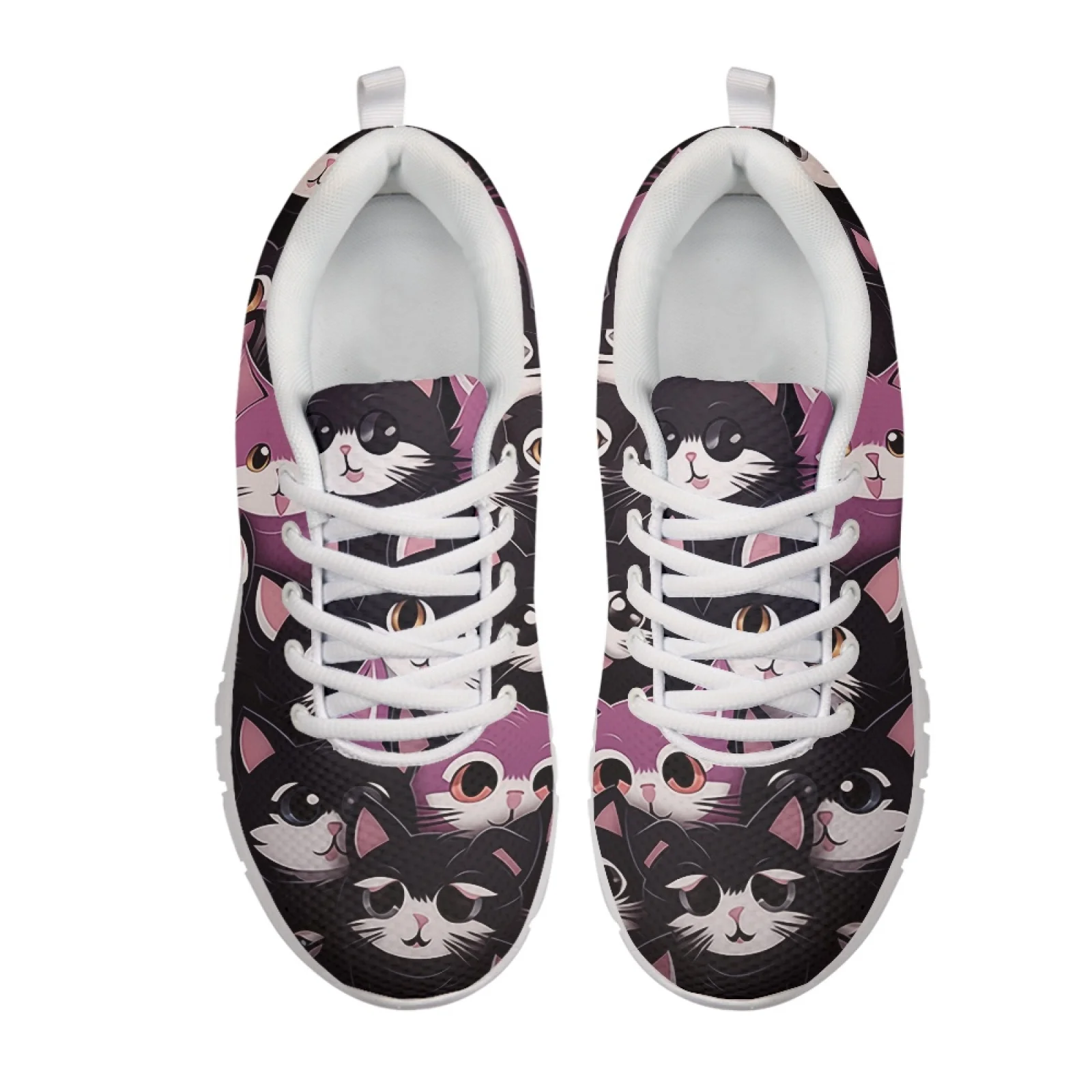 Coloranimal Cute Cat Pattern Lace Up Athletic Shoes Women Running Shoes Fashion Sneakers for Womens Ladies