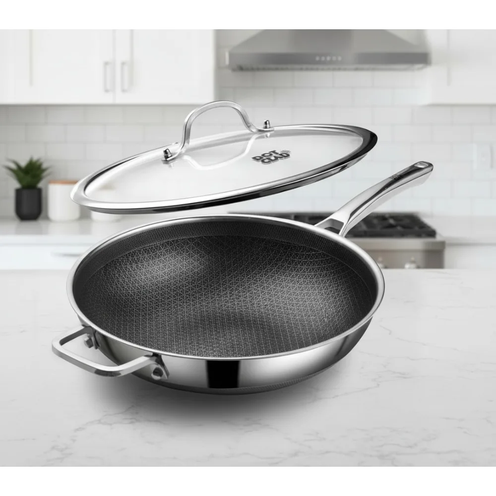 

13 Inch Nonstick Wok Pan with Lid, PFOA Free, Dishwasher & Oven Safe, Induction Compatible for Home Cooking