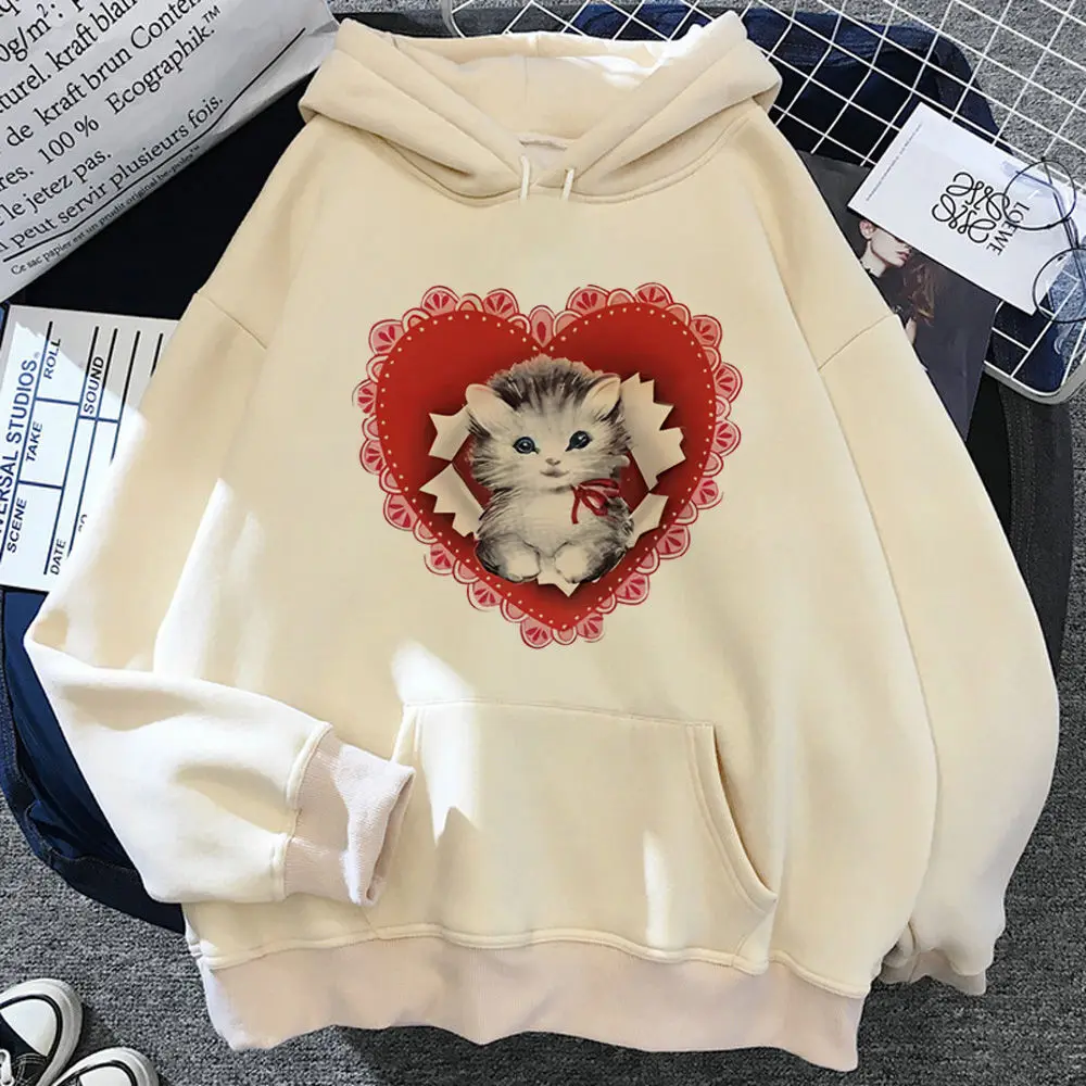 Cat hoodie streetwear youthful modern style clothes for teens harajuku female tracksuits pattern casual wear patterned Y2K