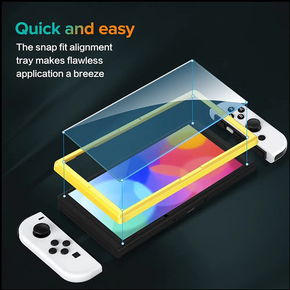 For Nintendo Switch OLED 4-Pack Tempered Glass – 9H Hardness Screen Protector with Alignment Frame Anti-Scratch Bubble-Free Kit