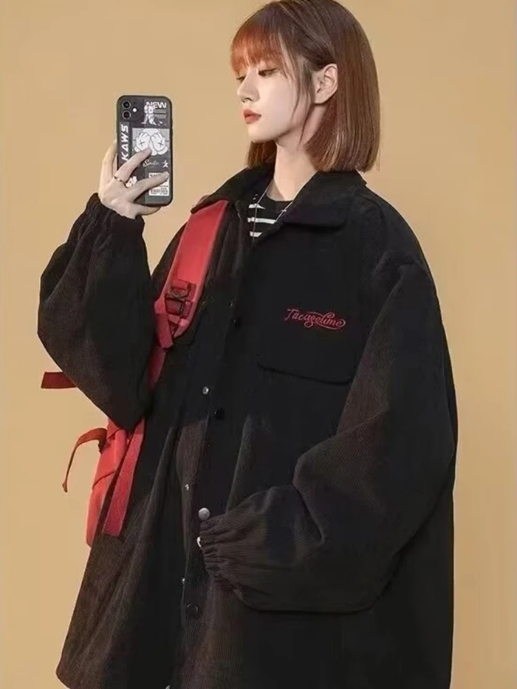 

Jackets Women American Style Baggy Embroidered Buttons Long Sleeve Tops Trendy Oversized Autumn New Thicken Warm Chic Streetwear