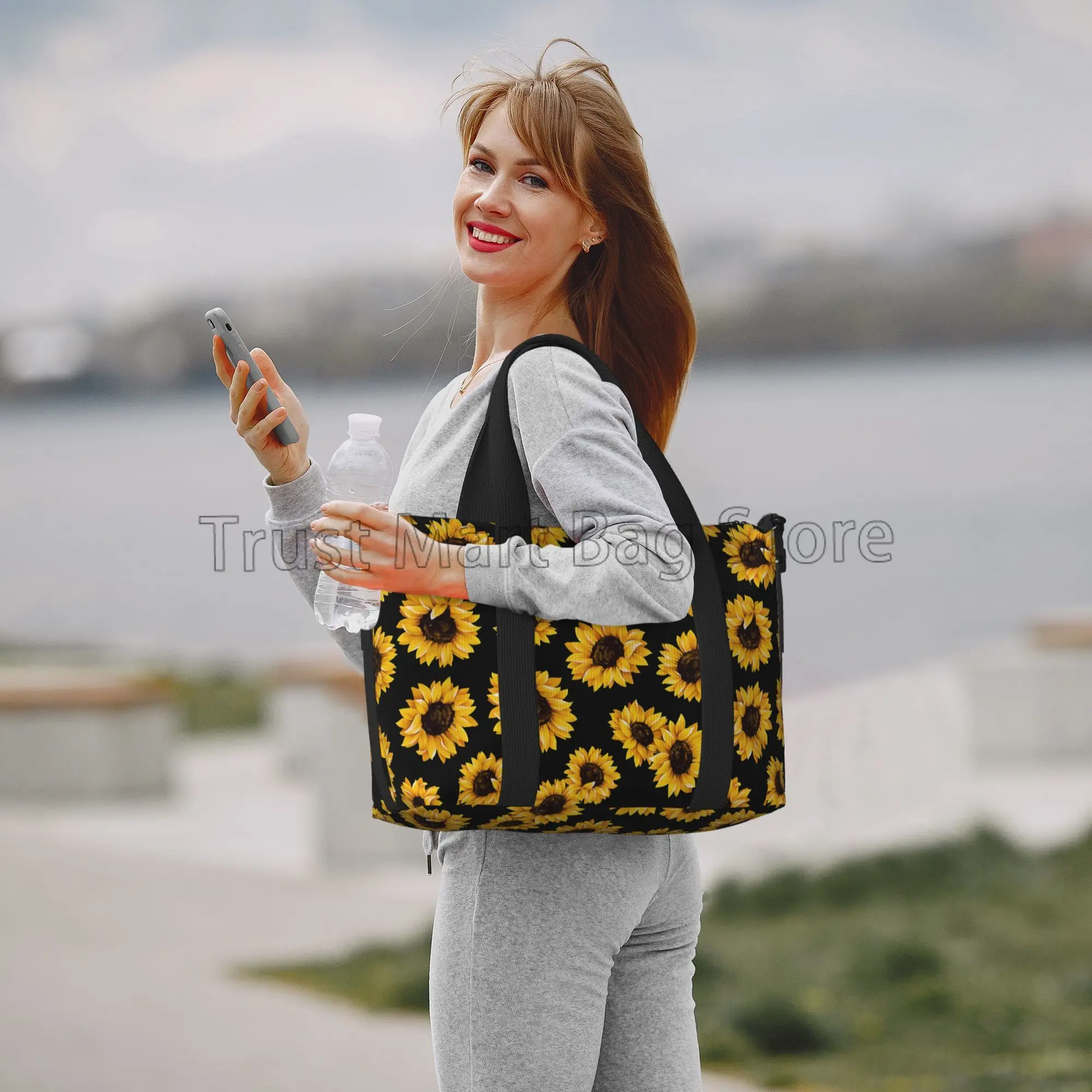 Grand sac de sport de voyage tournesol pour femmes et hommes, sacs de week-end de nuit, sac fourre-tout étanche et durable, sac à main initié pour la plage