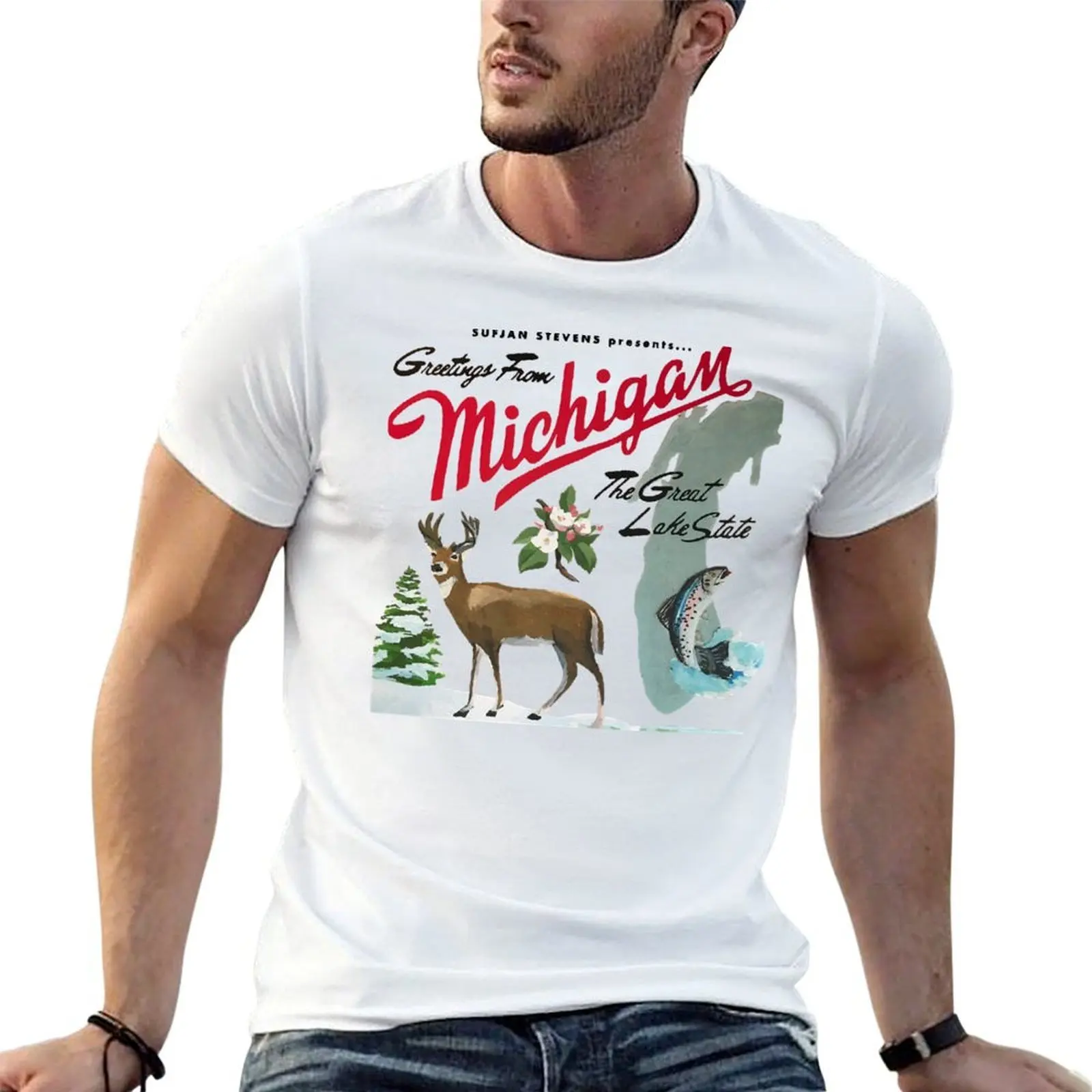 

Greetings From Michigan T-Shirt men t shirt cotton 100% man t shirt heavy cotton t shirts for man pack cotton T-shirt