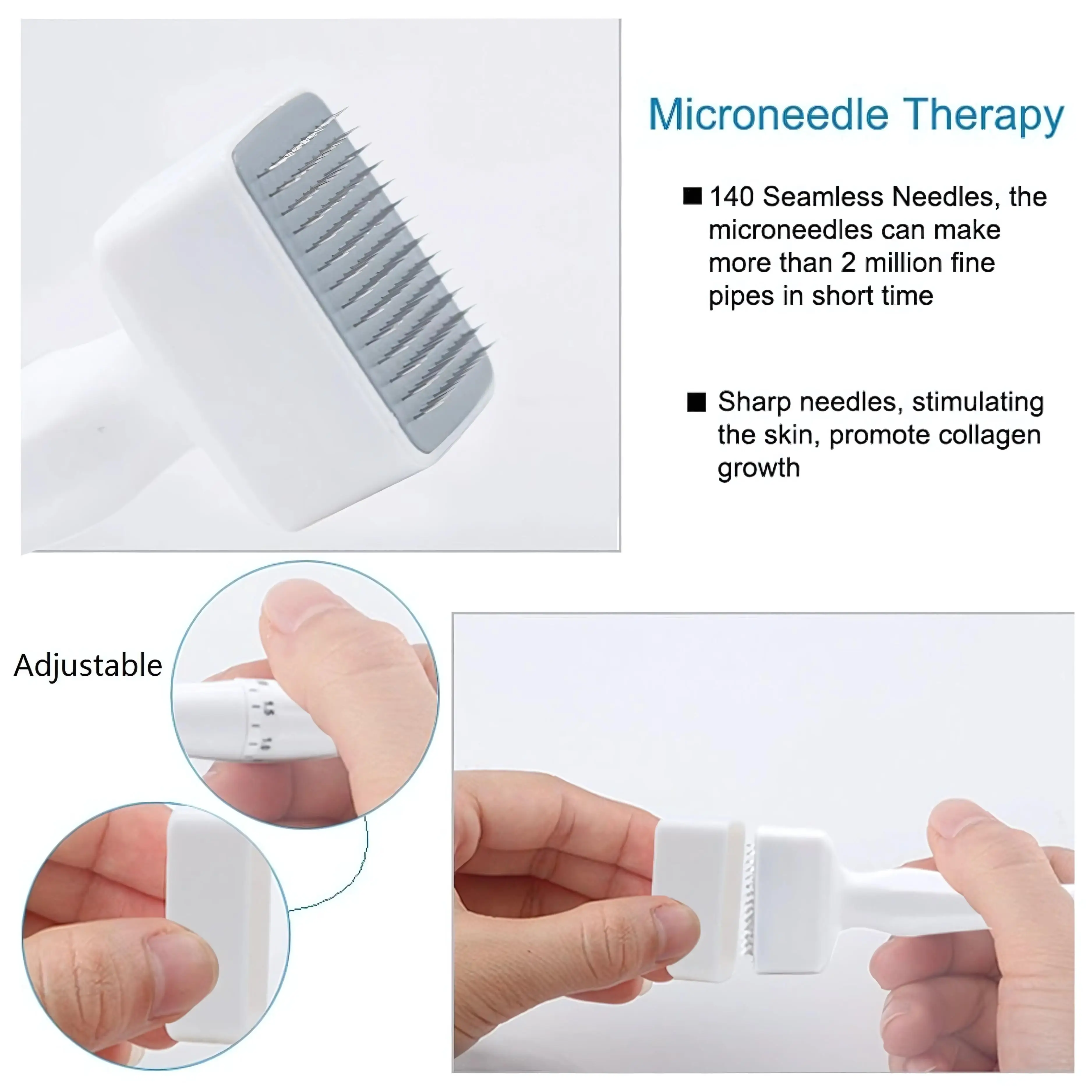 Professional Titanium Derma Stamp 0.25mm Microneedling Tool Face Skin Care Hair Beard Growth Ergonomic Micro Needle Roller Portable Beauty Device White view 7