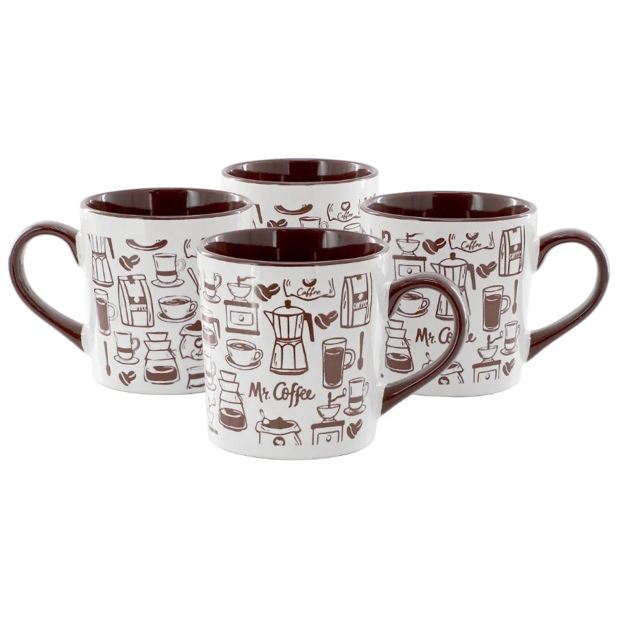 

Vintage Brew 4 Piece 18 Ounce Coffee Maker Stoneware Mug Set in Brown