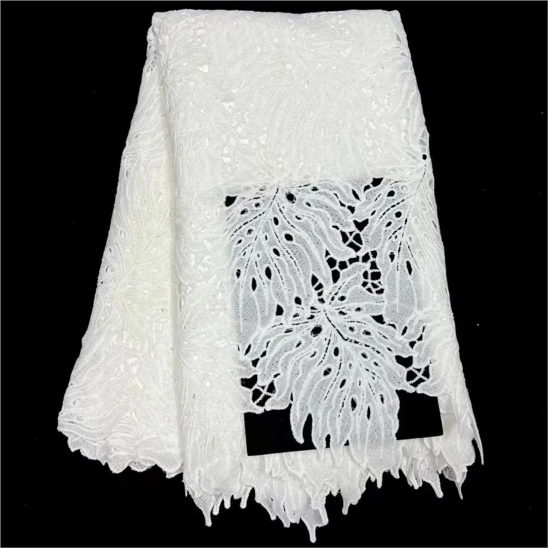 

White embroidered flower hollow water soluble lace skin-friendly soft milk silk dress women's fabric