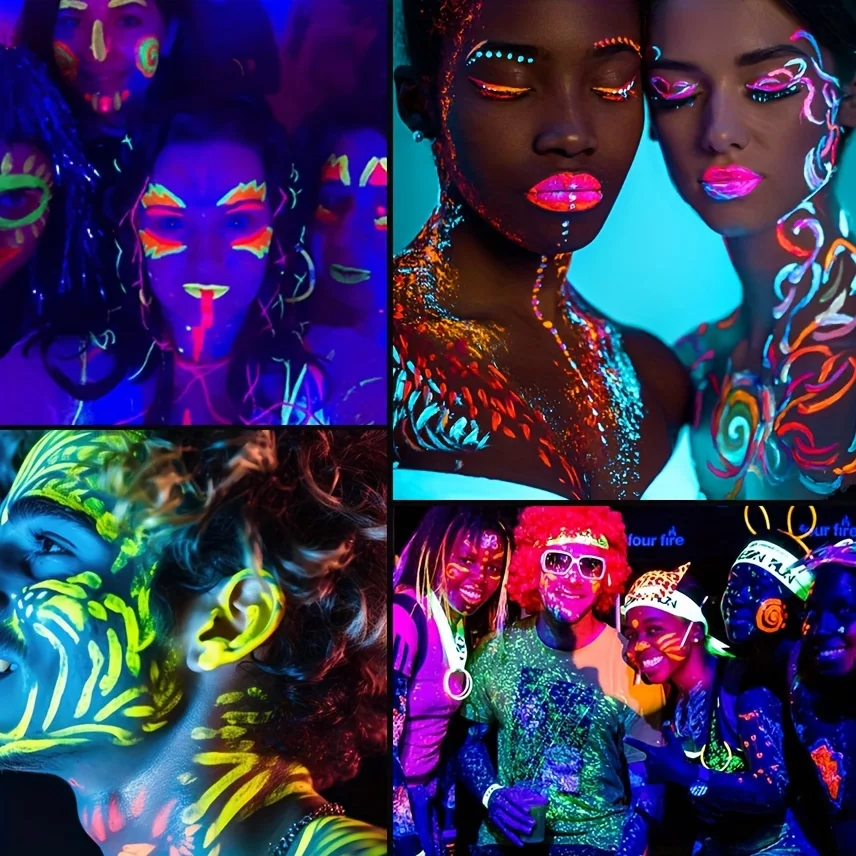 6 colori/set Vernice per il corpo e il viso che si illumina al buio a secco più rapido per feste di Halloween Festival musicale per trucco fluorescente lavabile