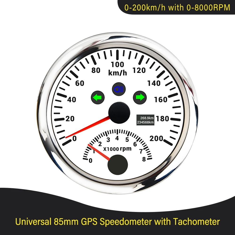 

Newest Universal 85mm GPS Speedometer 0-120MPH 0-200MPH With 0-8000RPM Tachometer Red Backlight for Car Yacht Boat 12V 24V