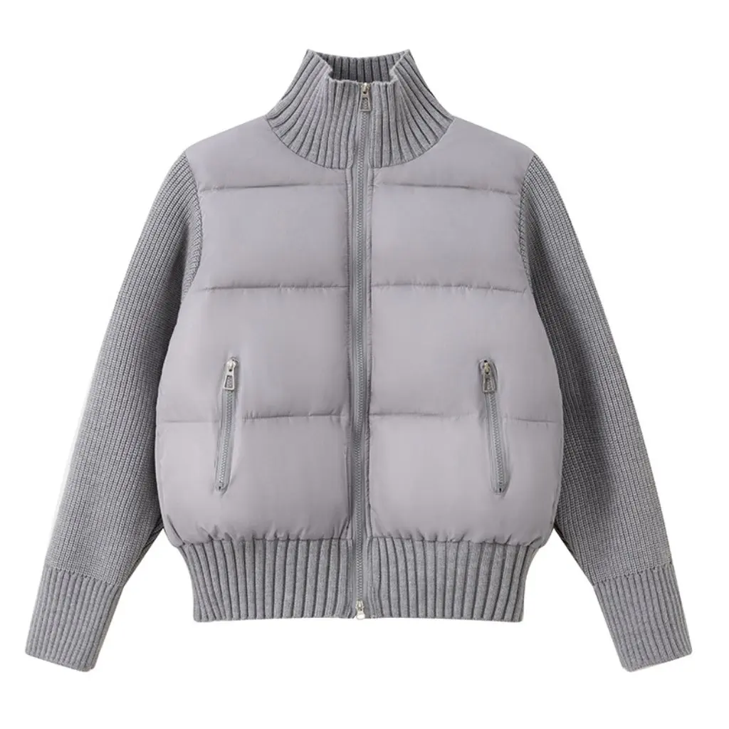 

Korean Style Women's Short Knitted Zipper Cotton Jacket Stand Collar Autumn Winter Outerwear New Arrival