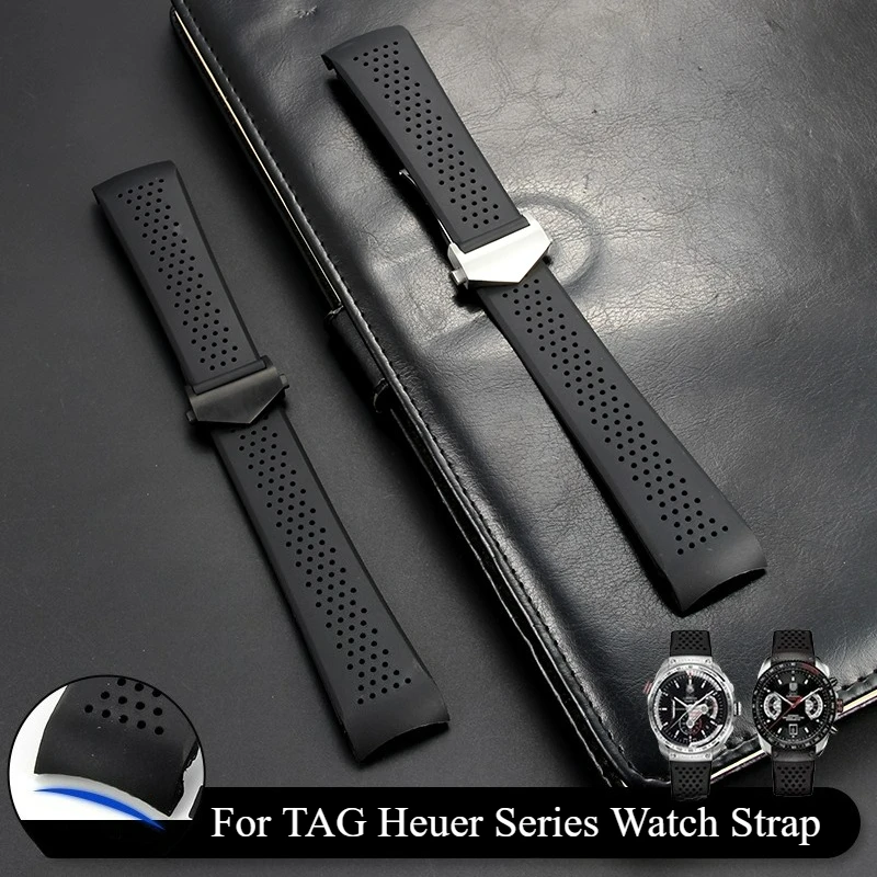 Para tag heuer carrera preto fosco silicone pulseira de relógio durável fivela de aço sólido resistente à temperatura extrema 22 24