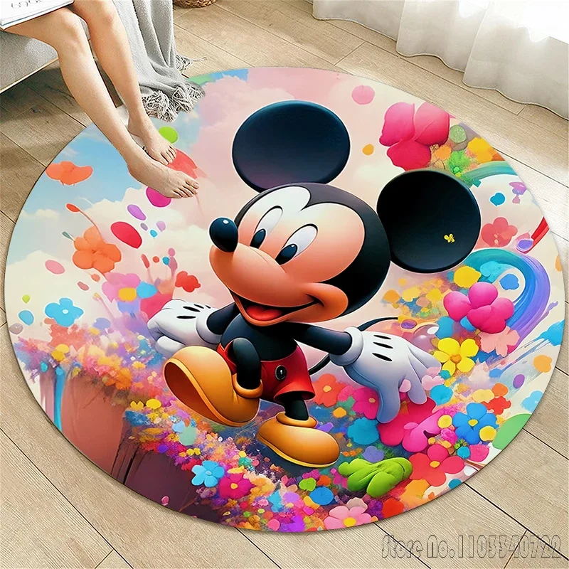 

Mickey Mouse HD Printed Cartoon Round Carpet 120cm Crawling Game Non-slip Floor Mat for Kids Rug Living Room Decor