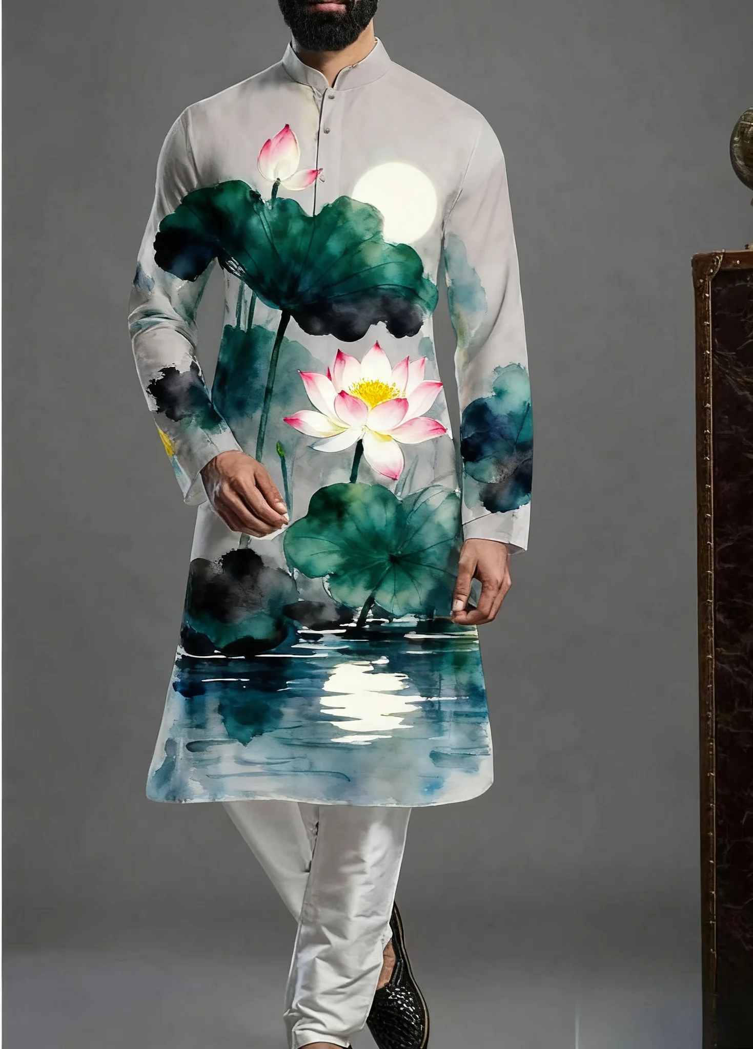 2026 Kurt men's digital print pattern kurta vardha fashionable casual fit regular robe suitable for all occasions