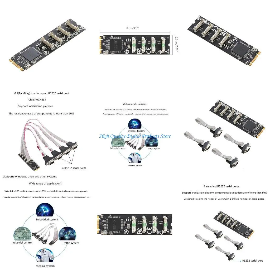 

U2JE M.2 to 4 x RS232 COMM Serial Port M-Key Adapter DB9 Expansion Card