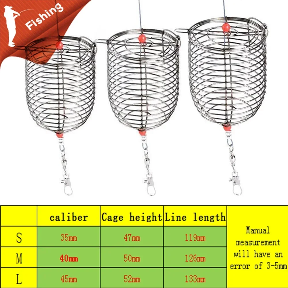 5 PCS Stainless Steel Fishing Bait Cage Lure Cage Bait Fishing Trap Basket Feeder Holder Fishing Tackle