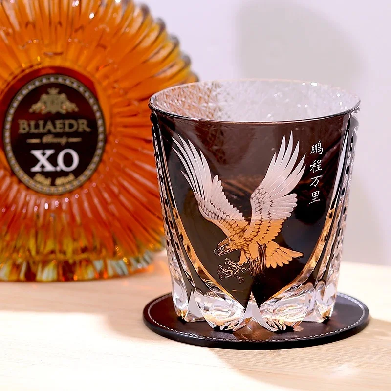 Have A Bright Future Whisky Cup Rock Glass Engraved Old Fashioned Glasses Vintage Personalized Eagle Pattern Glassware 320ml