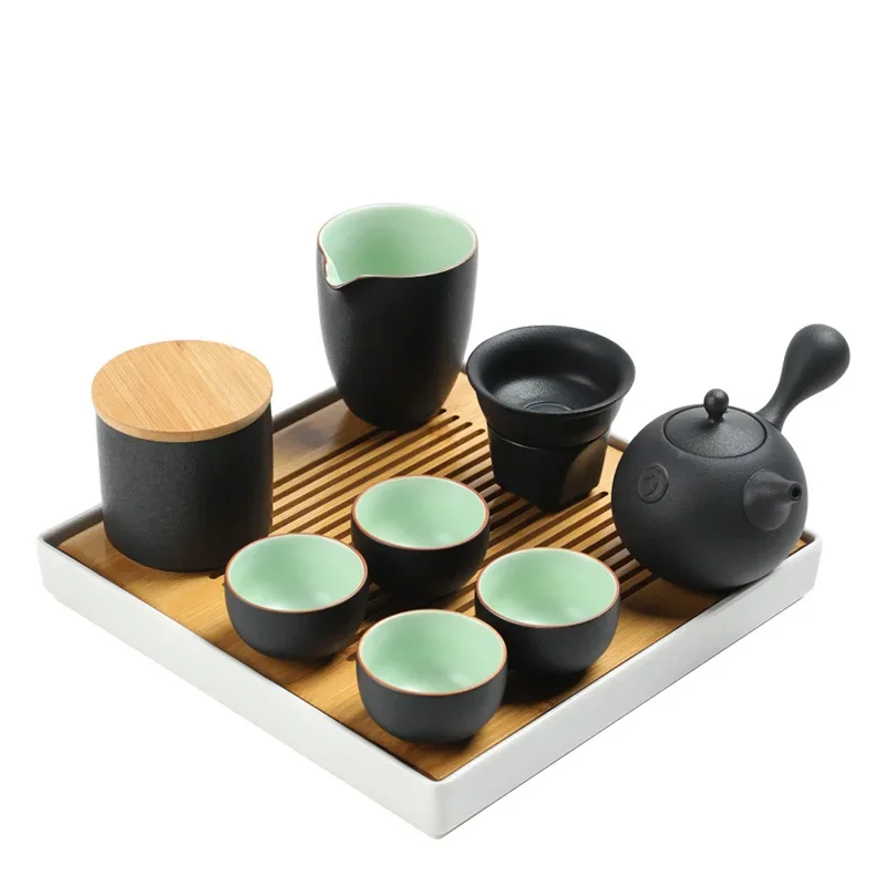 Complete set kung fu tea set ceramic teapot tea cup Japanese dry pour tea tray office Hotel full set