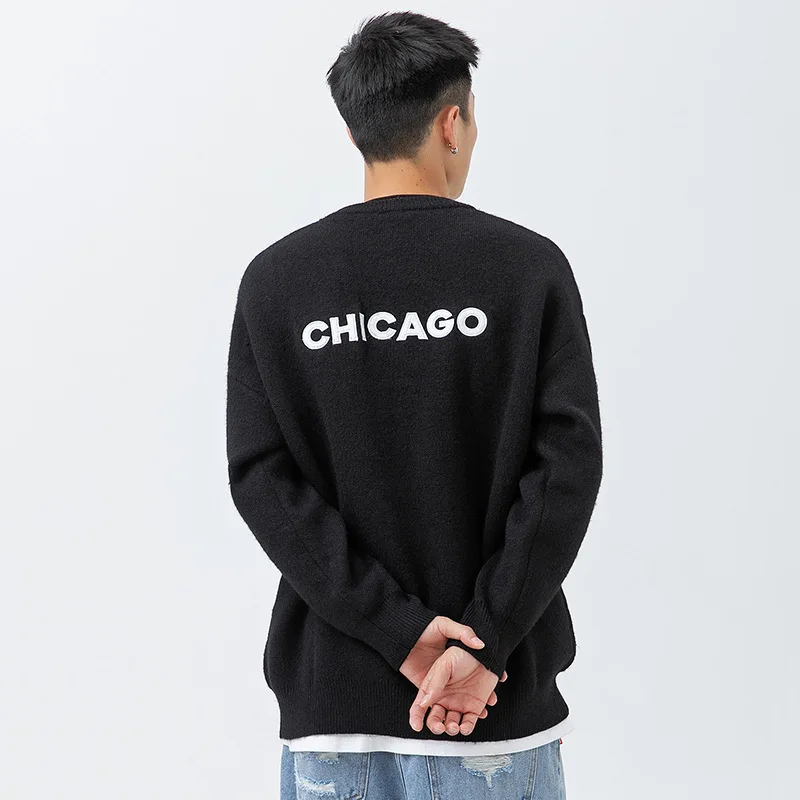 Four Color Fashion Brand Winter Solid Back Patch Embroidered Sweater Loose and Trendy Advanced Feel Versatile Knitwear