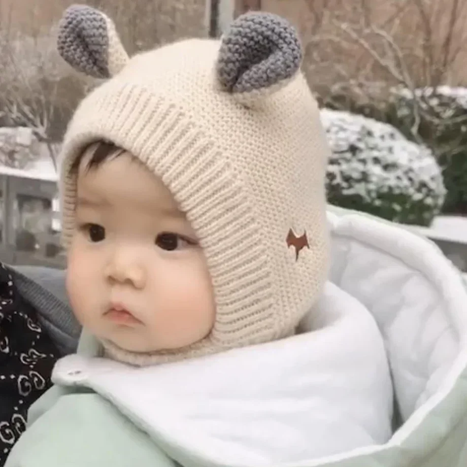 Baby Hats with Cute Ears Winter Warm Thicken Caps Children's Earflap Hat Kids 1-3 Years Boys Girls Infant Woolen Beanie