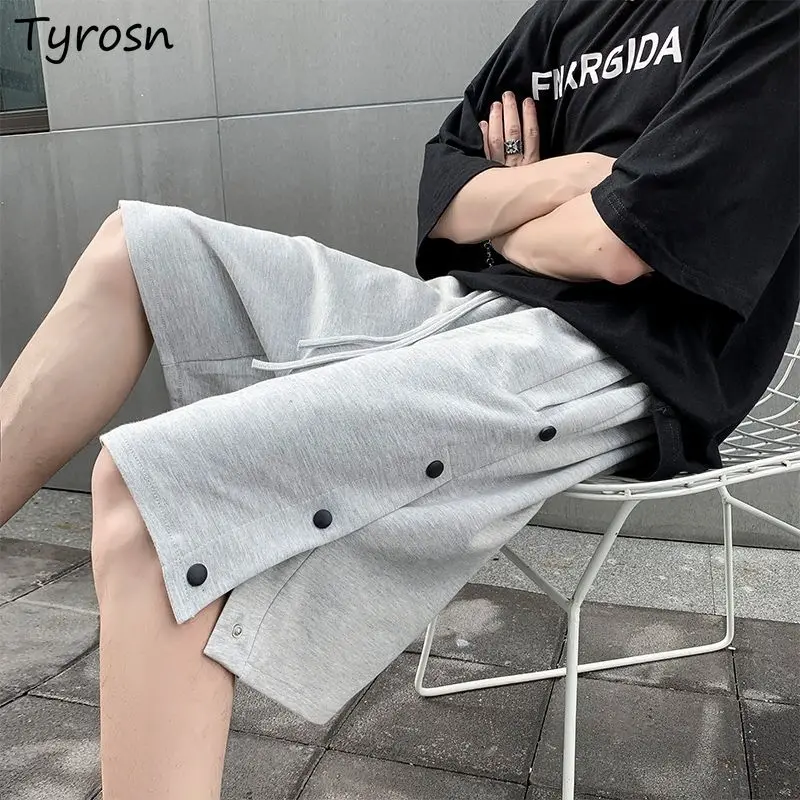 

L-4XL Shorts Women High Street Knee-length Trouser Jogger Design Button Drawstring Loose Casual Short Unisex Clothing Streetwear