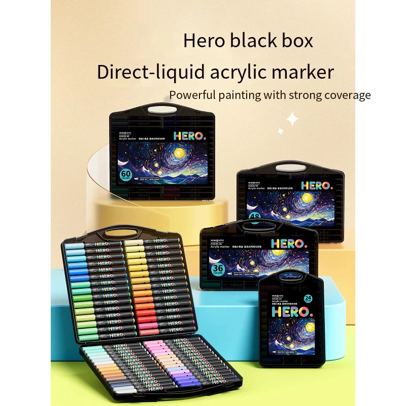 

Hero Small Black Box Straight Liquid Acrylic Marker Pen 2039 Soft Head High-Looking Primary School Student Watercolor Pen Brush