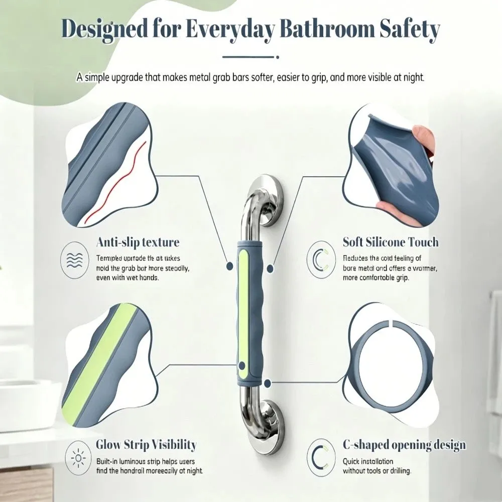 Detachable Safety Armrest Anti Slip Cover C-shaped Opening Package Protection Silicone Safety Gloves 32-39mm Diameter