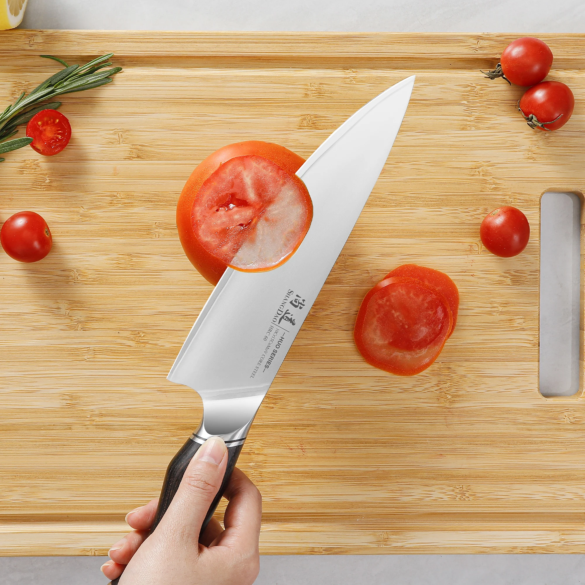 سكين الشيف شانغداو 8 بوصة، سكين المطبخ الياباني الاحترافي - 3 طبقات من سبائك الصلب VG10، مقبض باكاوود، صندوق هدايا - سلسلة HUO #6