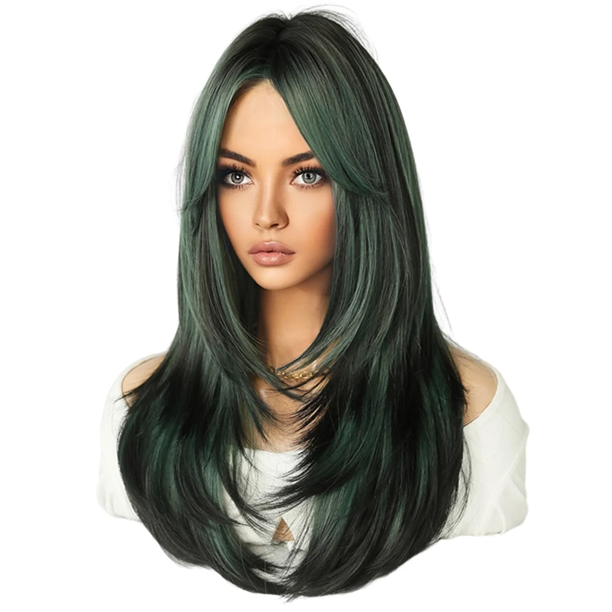 

AT53 64cm European and American Simulation Wig Female Long Hair Center Parted Full Set Long Hair Female Set Wig,F