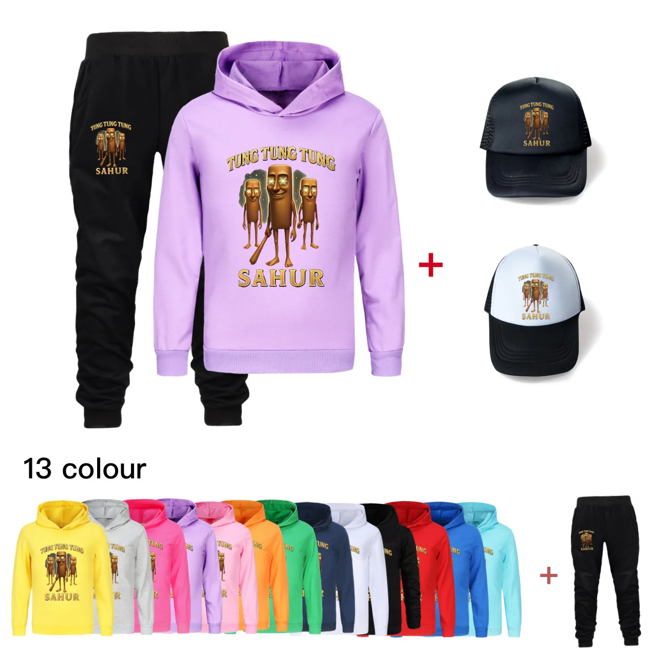 

Kids Tung Tung Tung Sahur Boys Long Sleeve Children's Sport Suits Hoodies Tops+Pants Sets Christmas Costume Suit +hat4701