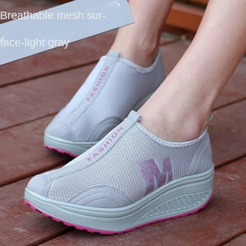 Women Casual Shoes Lightweight Slip on Wedge Platform Sneakers Women Breathable Air Mesh Summer Swing Shoes Tenis Feminino