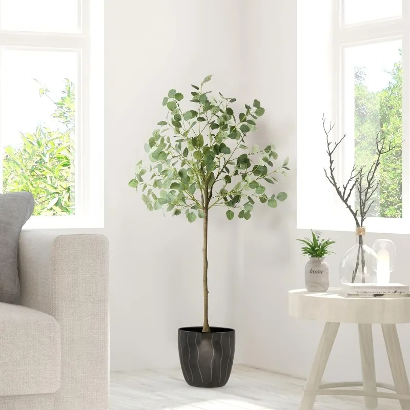 Artificial Eucalyptus Tree,6Ft Tall Fake Potted Tree Silk Faux Eucalyptus Tree with Plastic Nursery Pot, Artificial Plants