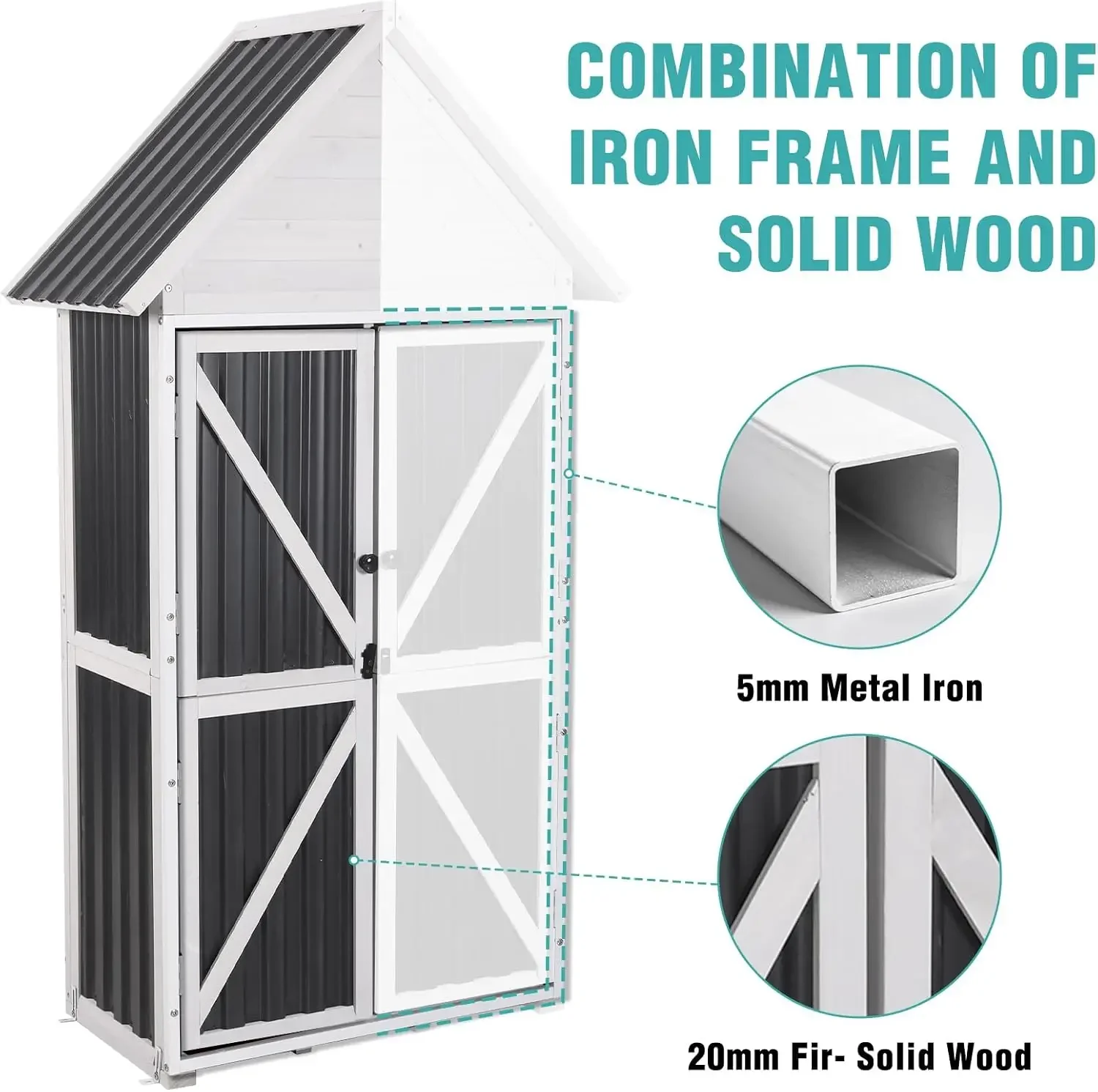 USA Stock Sheds Outdoor Storage, Garden Shed with Metal Frame Structure and Adjustable Shelves, Large Capacity Storage Tool Cabi