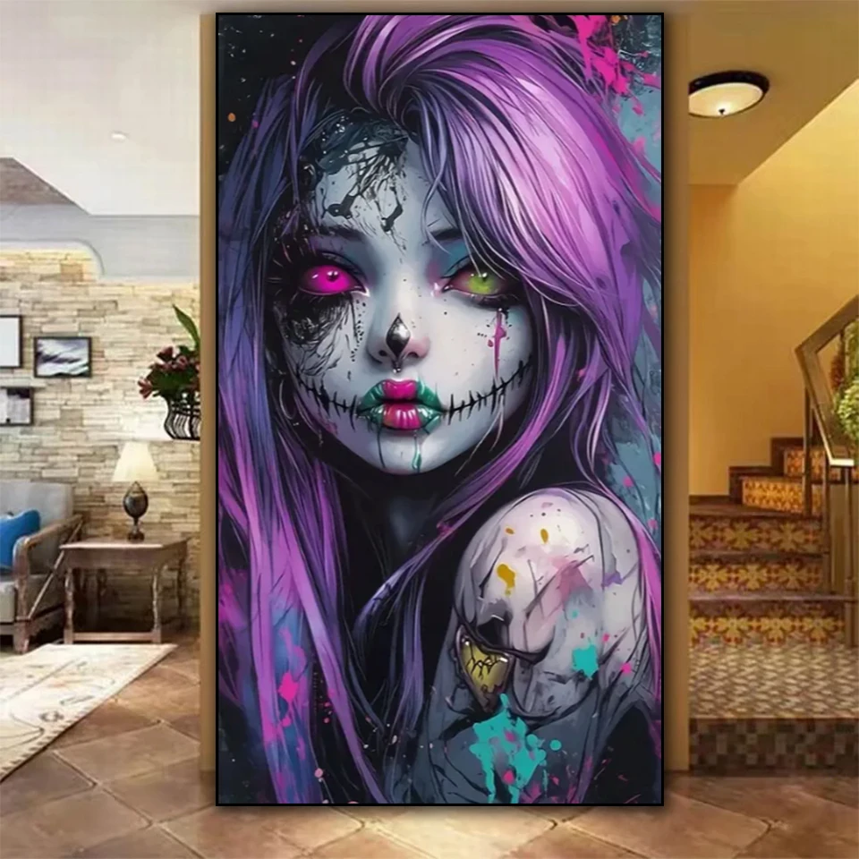 5D Diamond Painting Kit - Purple Girl Design, Full Round Acrylic Diamonds Art for Beginners & Craft Enthusiasts, Perfect Home De