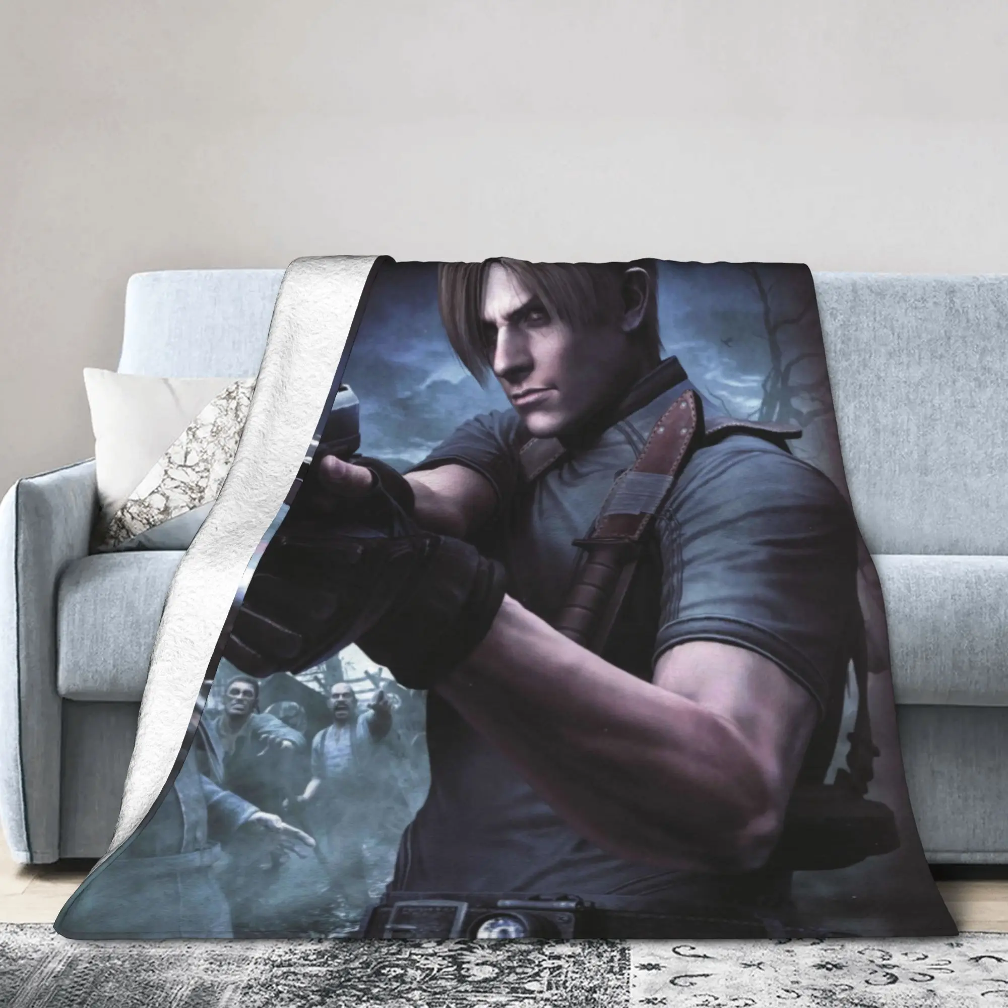 Leon S. Kennedy Video Game Residents Evils 4 Warm Soft Blankets  Kids Plush Throw Blanket Funny Flannel Bedspread Sofa Bed Cover