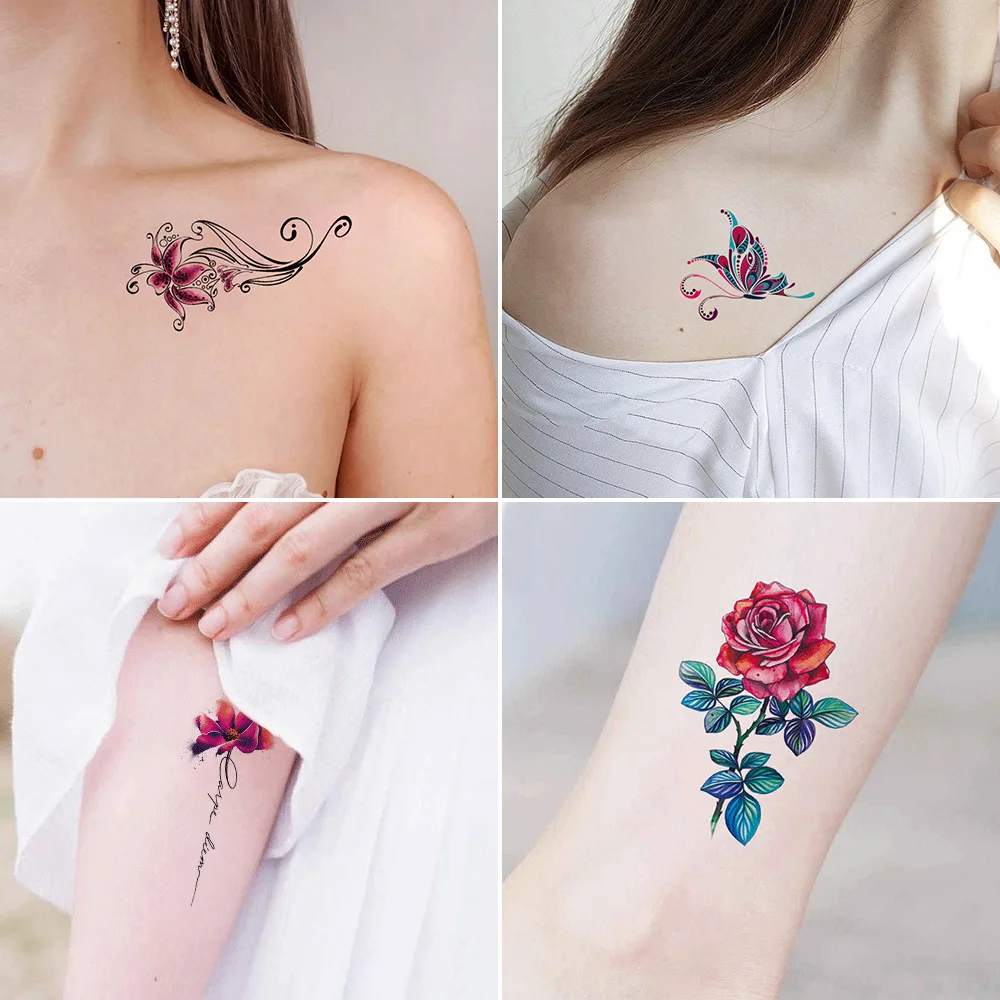 Waterproof Temporary Tattoo Sticker Fake Tatoo Women Waterproof Lasting Breast Sexy Butterfly Simulation Concealer Sticker