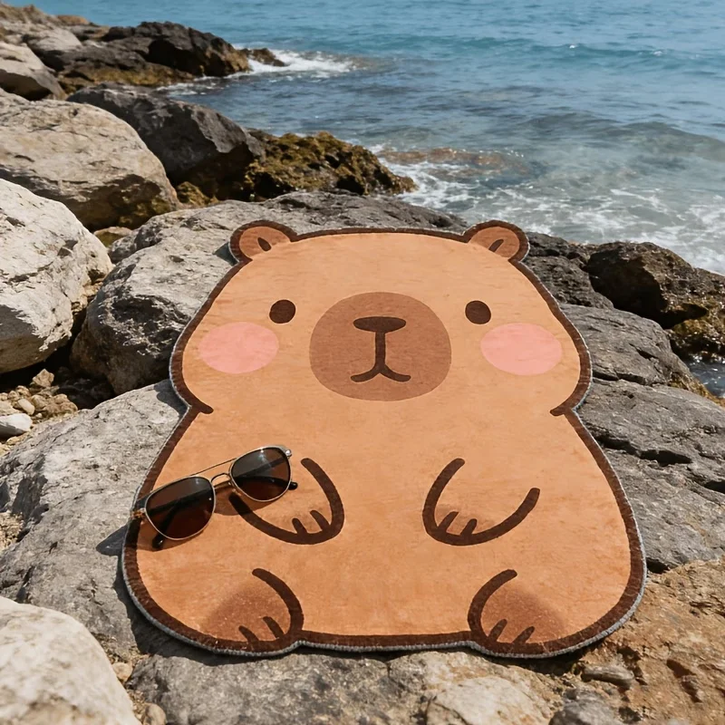 1pcLarge Absorbent Capybara Shaped Beach Towel 1pc Quick Dry Lightweight Ultrafine Fiber Portable Cute Soft Capybara Pattern Sun