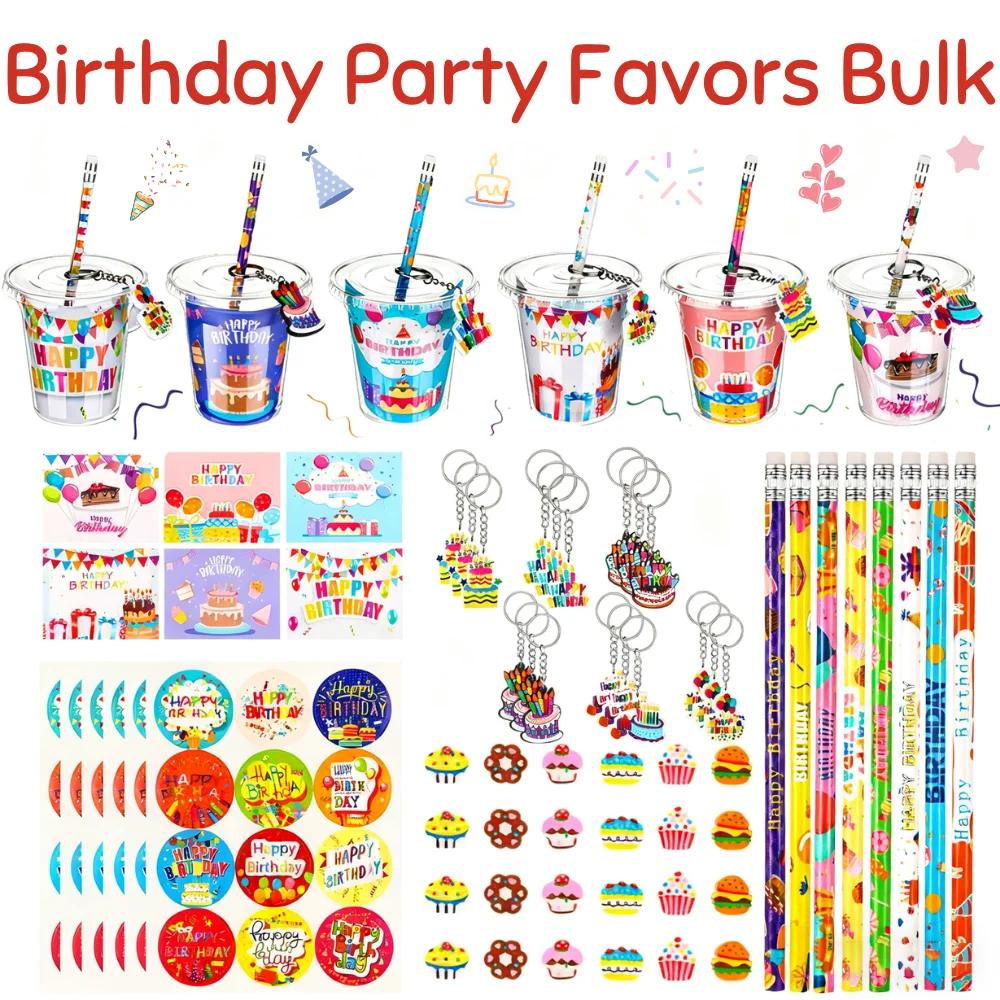 

12/24Sets Birthday Goodie Bags for Kids Return Gifts for Birthday Party Favors Classrom Rewards Prizes with Pencils Cups