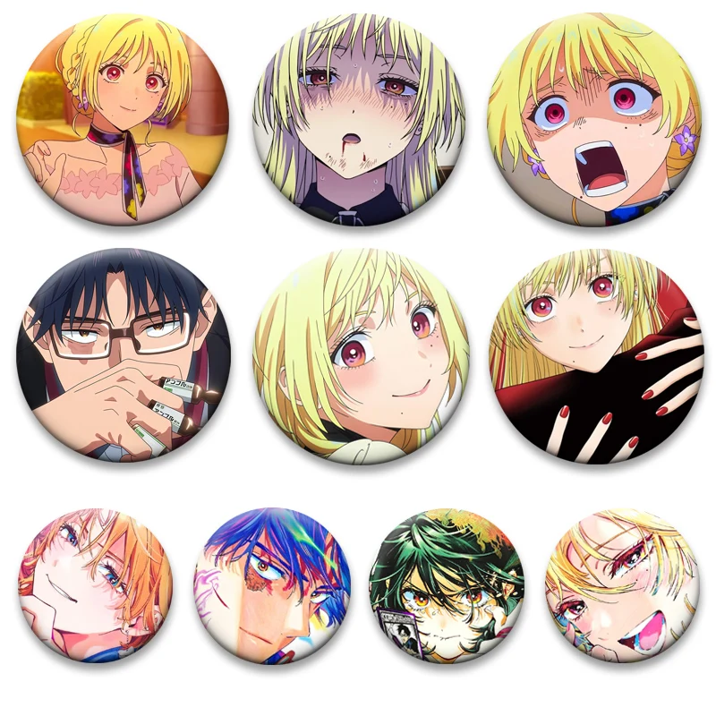 Anime Marriage Toxin Badge Round Display Brooches Hikaru Gero,Mei Kinosaki Cartoon Pins for Backpack Accessories Jewelry Gifts