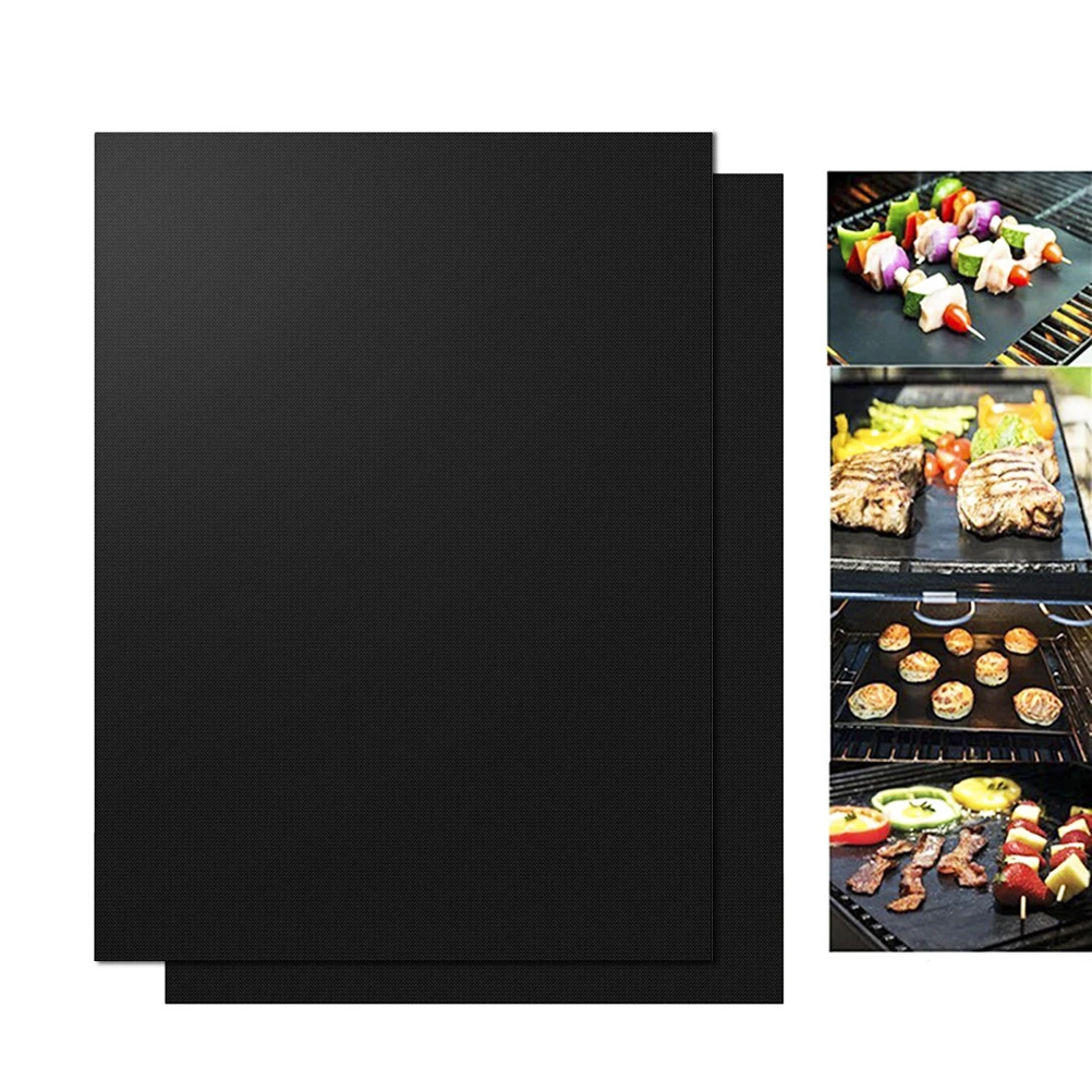 

2 Pcs BBQ Grill Mat Set Heat Resistant Baking Pad Mat BBQ Sheet Oven Liners Glass Fiber Reusable Vegetable Bacon Fish Kebab