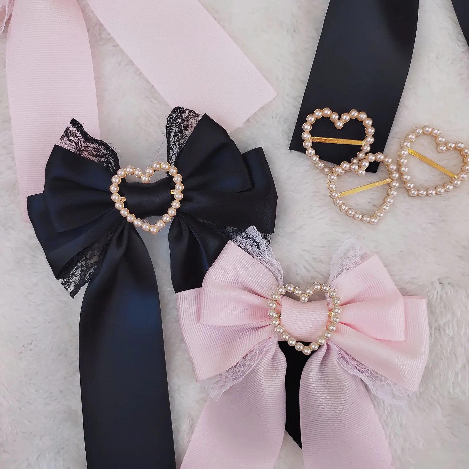 Lolita Japanese Korean Jewelry Hair Clip Women Lace Heart Shape Rhinestone Hairpin Heart Bow Sweet Cute Hairpin Side Clip