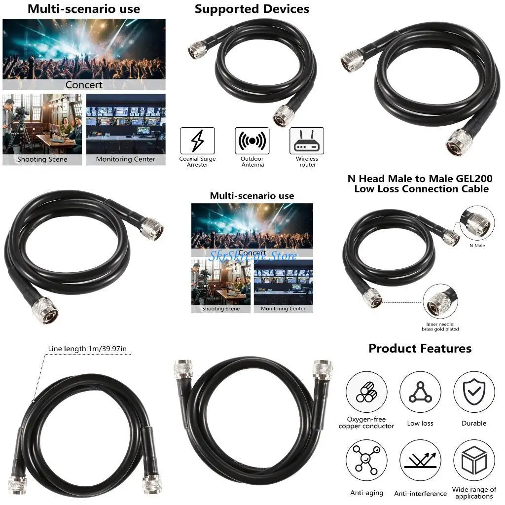 

E65E N Male to N Male Cable, 50ohm KMR400 Low Loss N Type Male to Male Extension Cable for WiFi Radio