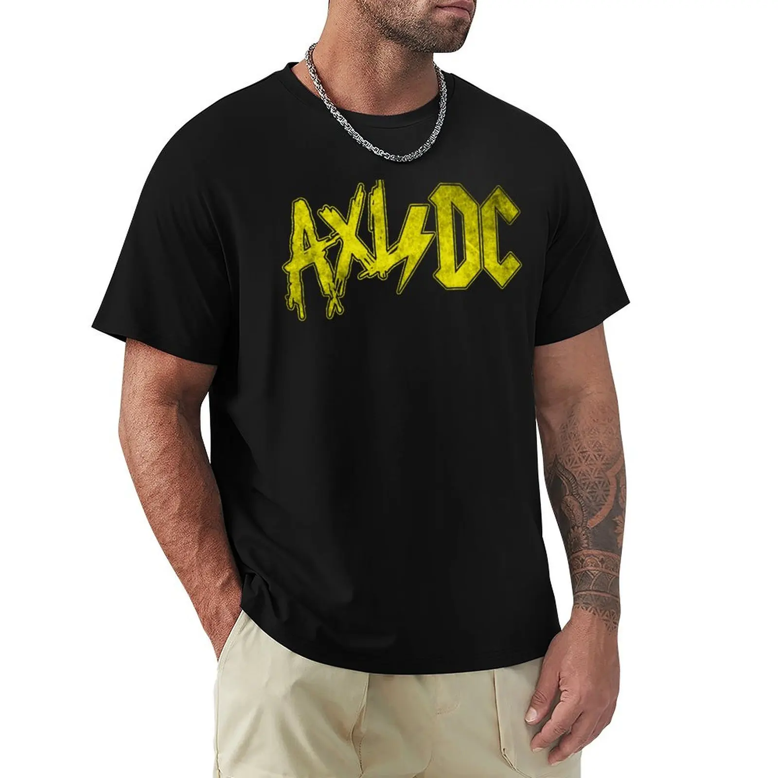 Axl/DC Yellow Logo Modern T-Shirt Daily Wear Plain Short Sleeve Shirt