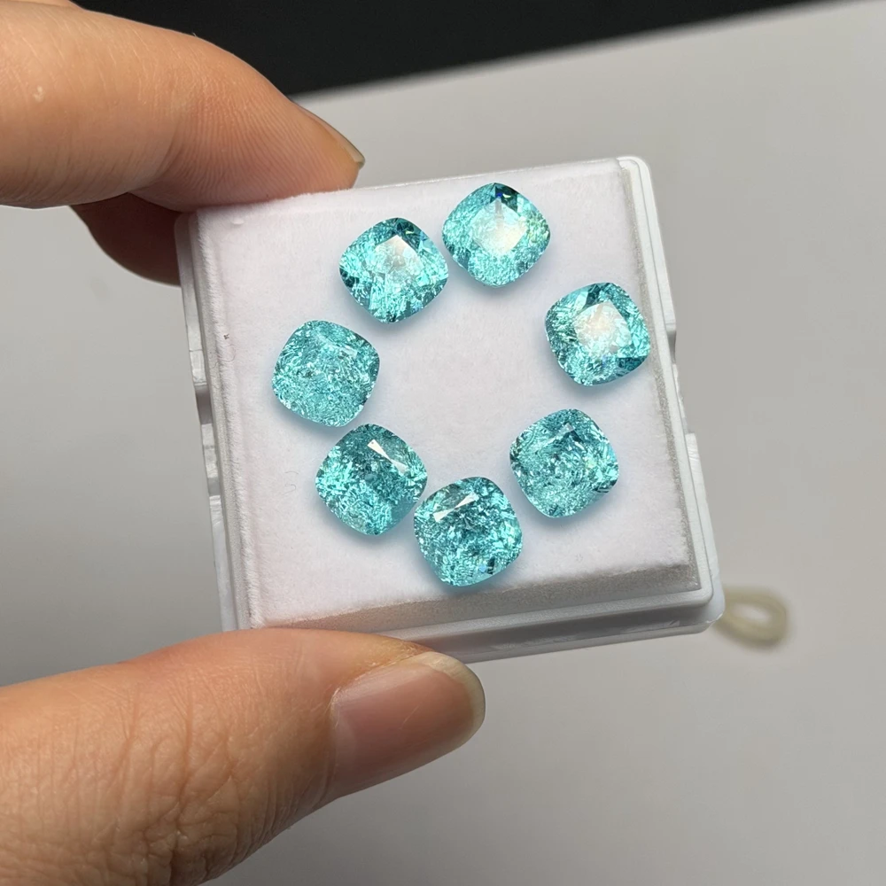 Lab Created Paraiba  Crushed Ice Cushion Cut Loose Gemstone  For Jewelry Making Ring Pendan