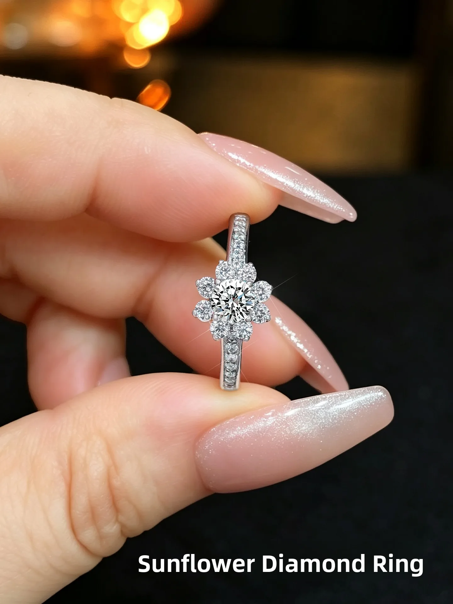 sunflower-ring-micro-set-925-silver-18k-white-gold-women's-style-engagement-ring-luxury-commute-fashion-jewelry