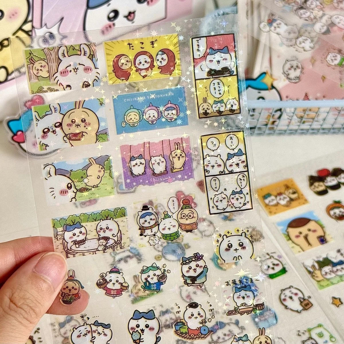 10PCS Cartoon Chiikawa Cute Stickers Die-cutting Sticker Anime DIY Handbooks Material Flashing Laser Sticker Kids Toy Gift image 5