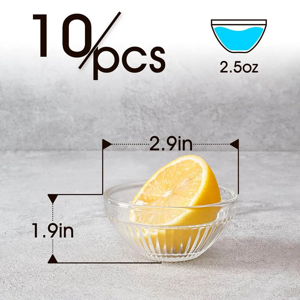 Glass Pinch Bowls, 3in Small Prep Bowl, 2.5oz Mini Glass Bowls, Ingredient Bowls for Spices Sauce, Stackable Dipping Bowl